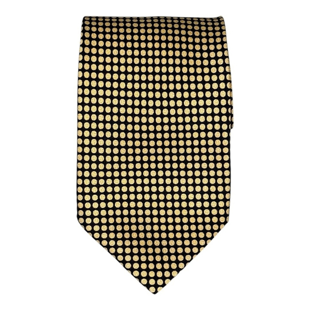 Alte Moni Tie Mens Silk Black Gold Polka Dot Pattern Made Italy Classic Necktie